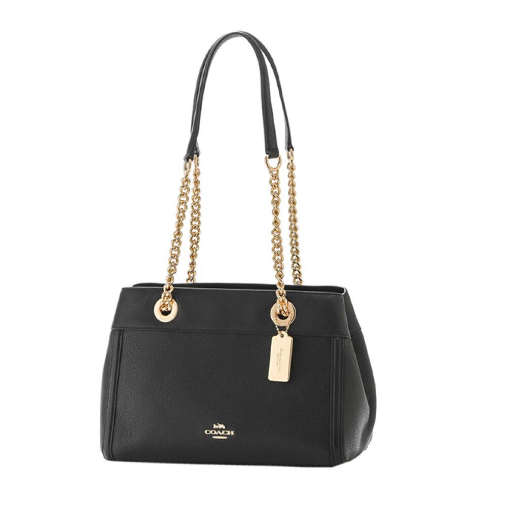 質感素面皮革肩背鍊包 (黑)