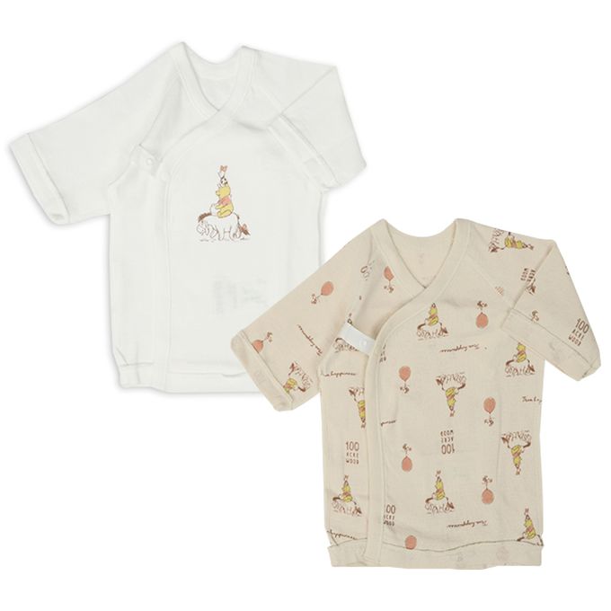 akachan honpo - 新生兒內衣4件組-小熊維尼-淺卡其色 (50~60cm)