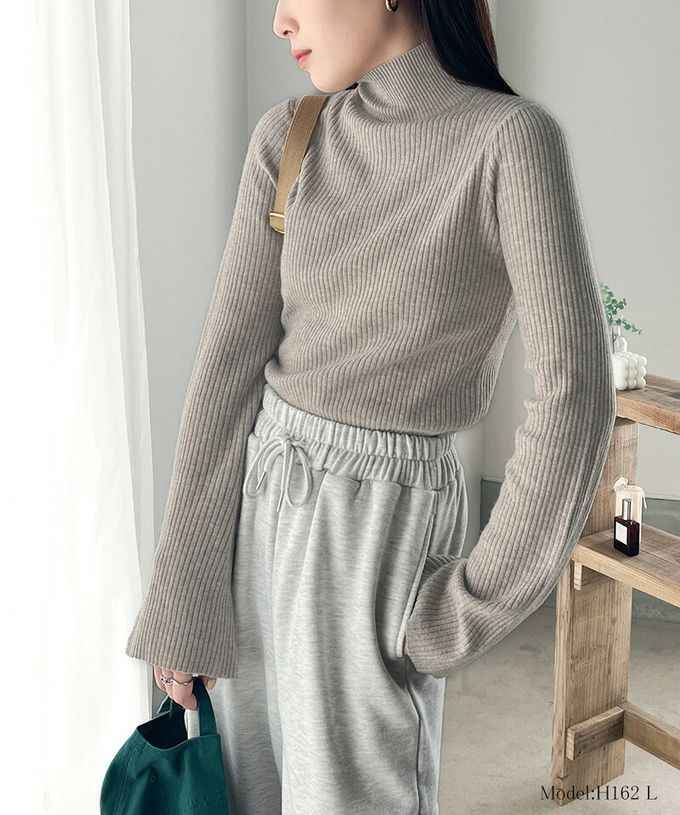 日本 Classical Elf - 小立領彈性羅紋針織上衣-摩卡杏