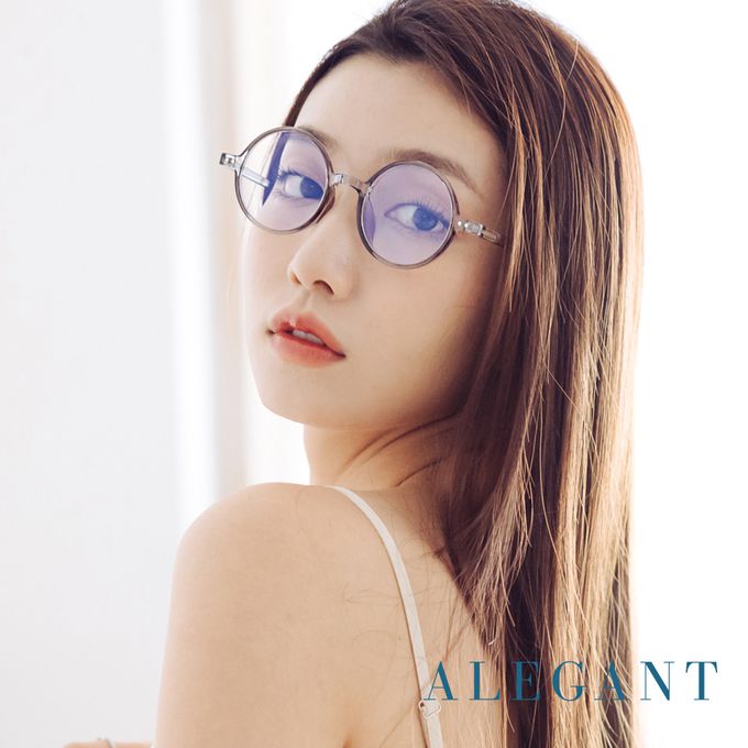 ALEGANT - 古著簡約典雅灰小圓框輕量TR90光學框UV400濾藍光眼鏡