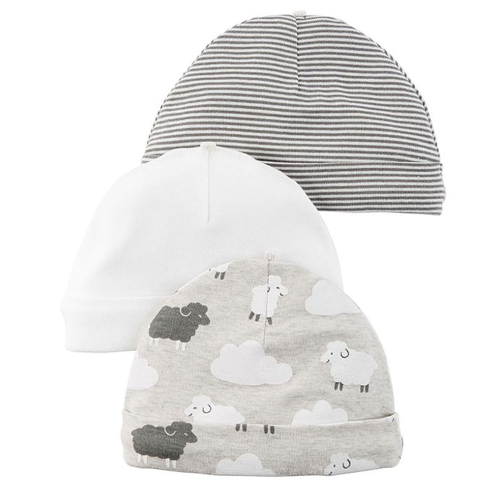 美國 Carter's - 嬰幼兒保暖帽三組-綿羊玩耍 (0-3M)