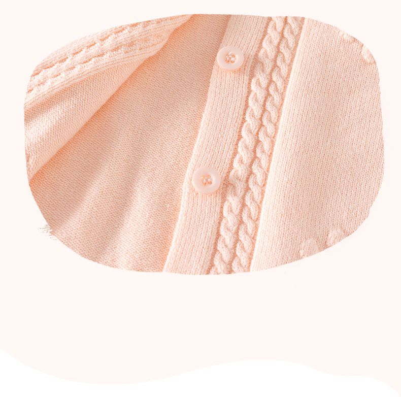 舒適圓領提花針織外套-蝴蝶結-粉橘色