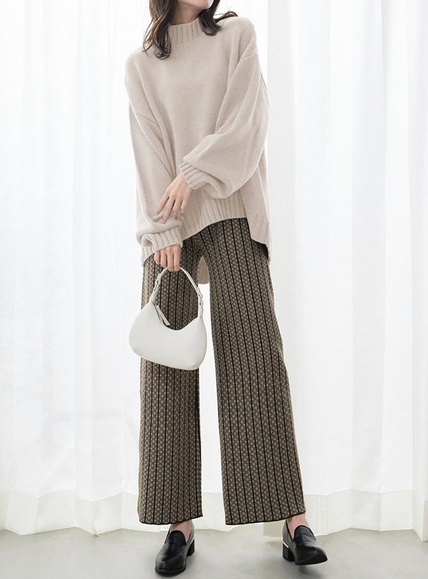 日本 GRL - 背後開衩前短後長立領針織毛衣-杏