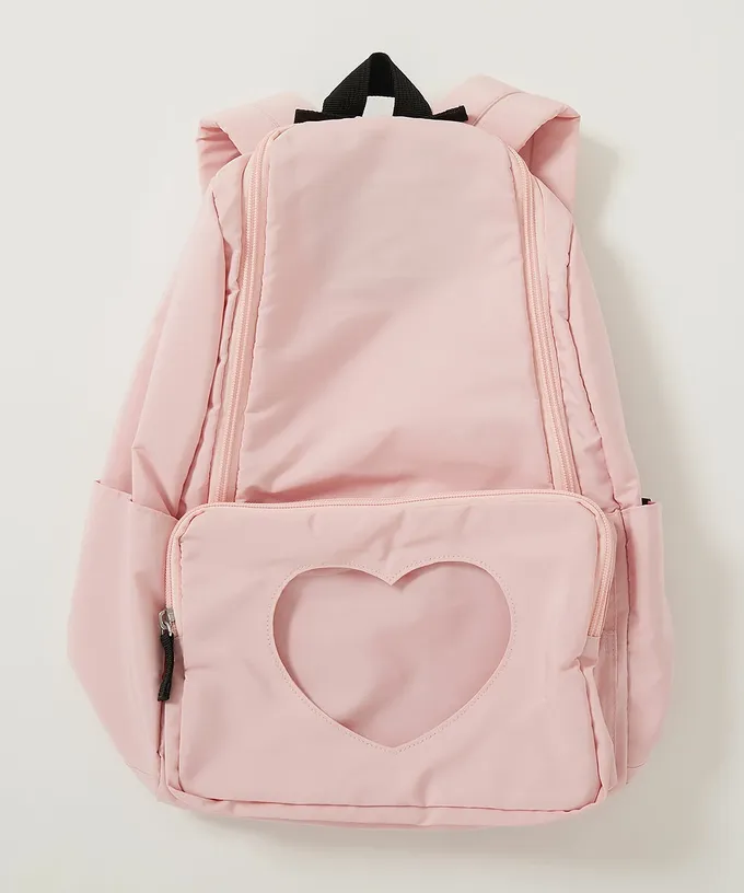 日本 devirock - 心型透明窗(娃包口袋)輕巧大容量後背包-附鏡子-冰藍