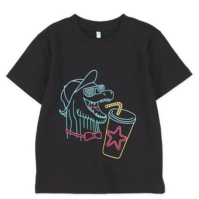 日本西松屋 - 彩色線條歡樂恐龍短袖上衣-黑