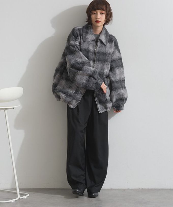 日本 ELENCARE DUE - 毛海感寬版雙拉鏈大口袋保暖外套-象牙白