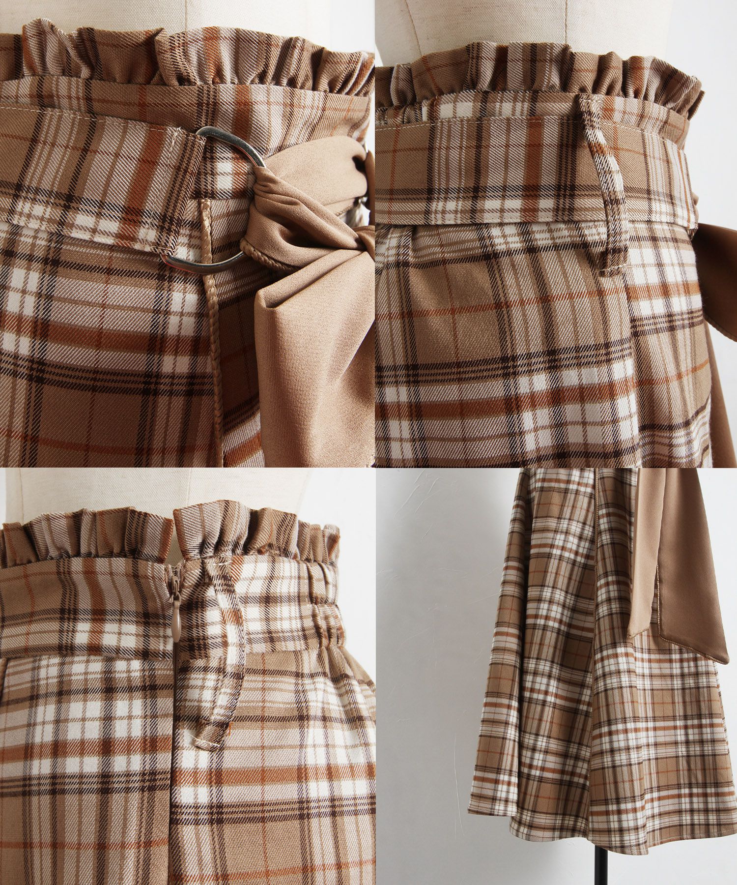 日本 tocco-closet - 蝴蝶紐結格紋修身長裙-簡約黑