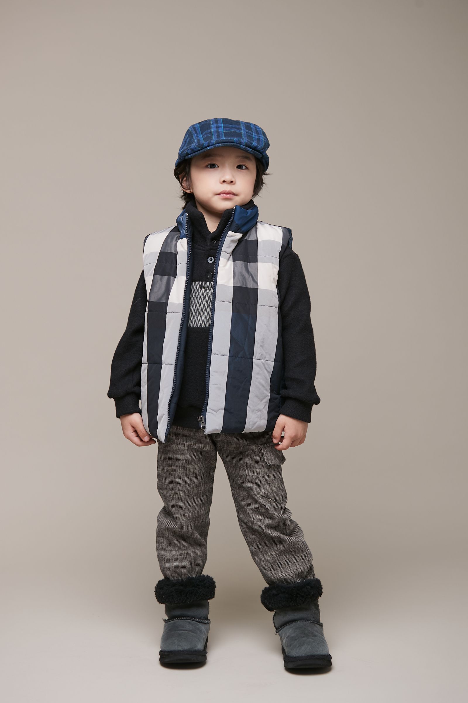 韓國 Coco Bang - 鋪綿格紋背心-藍