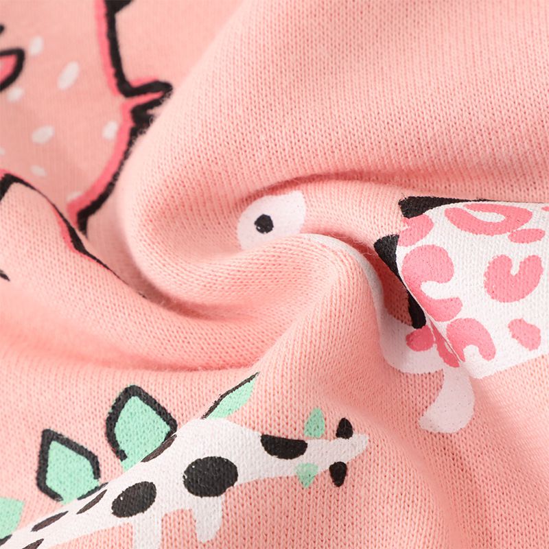 Jumping meters - 棉質圓領長袖上衣/大學T-可愛恐龍-粉色