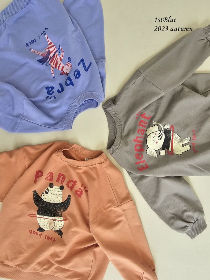 韓國 First Blue - 運動動物印花長袖大學T-熊貓呼拉圈-橘