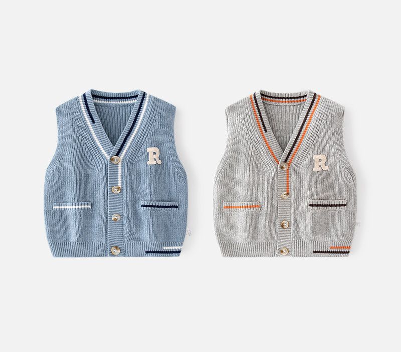 好搭V領鈕釦針織背心-灰色