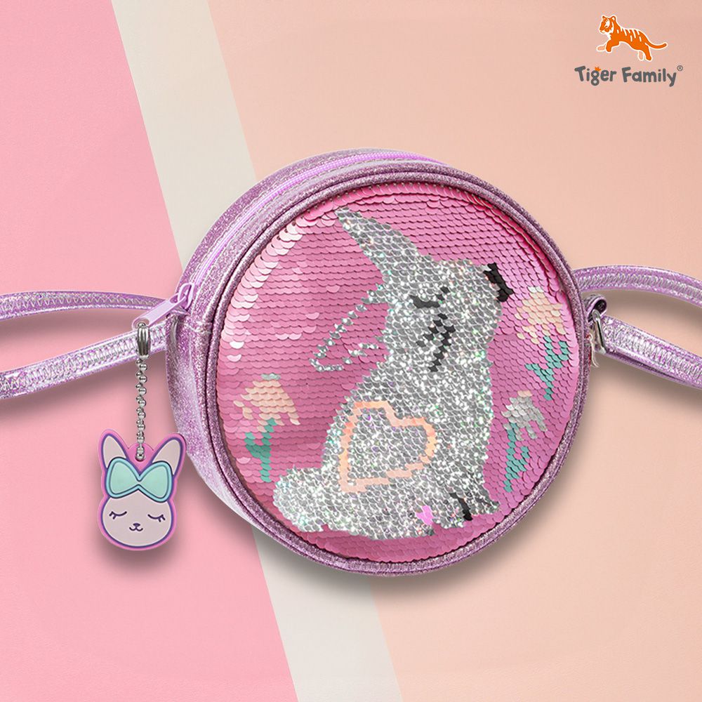 FunTime圓形幻彩亮片斜背包-毛絨小兔