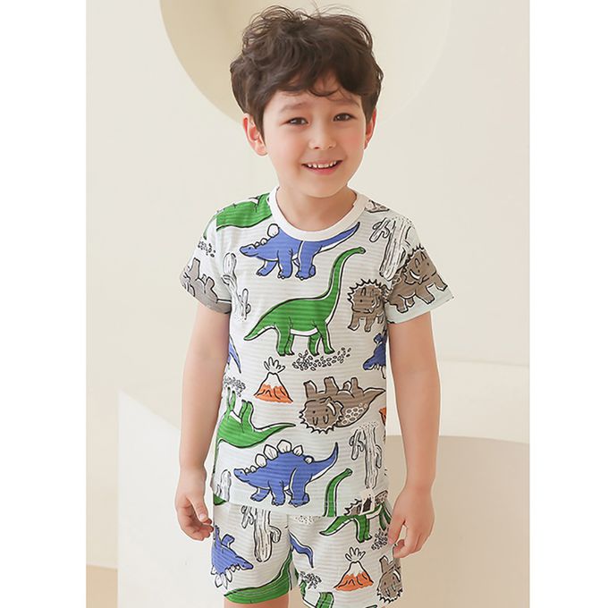 正韓 VOVO - 超優質嬰幼兒/兒童短袖100% 有機純棉家居服/睡衣-恐龍樂園