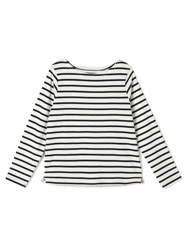 日本 GRL - 顯瘦剪裁圓領薄長袖上衣-條紋-粉紫x白 (F)