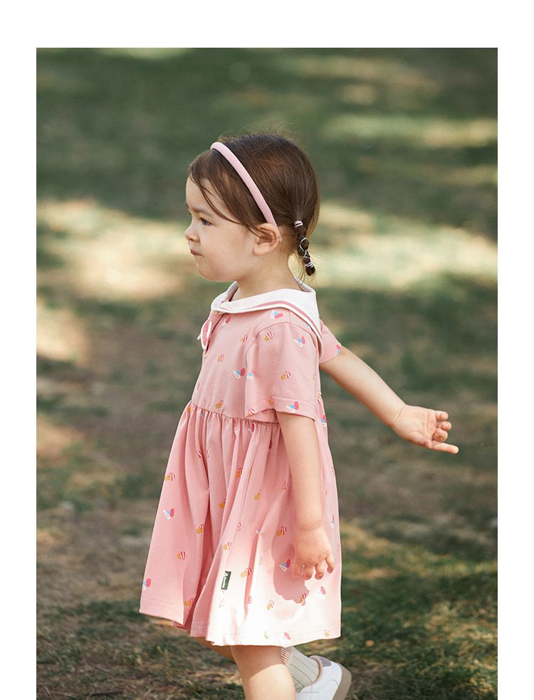 海軍領連身洋裝-滿版小圖-粉色