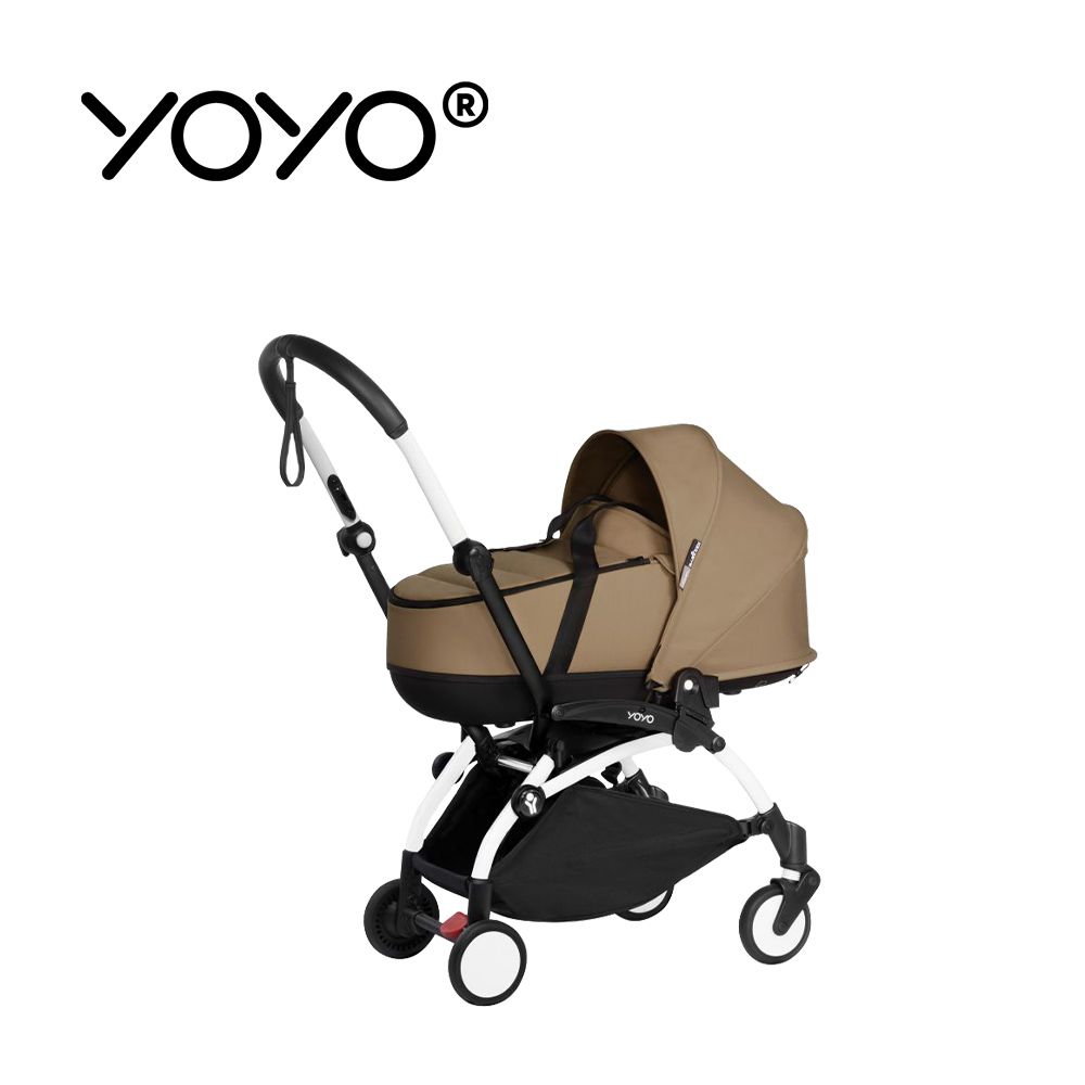 YOYO³ Newborn shell 0+新生兒睡籃推車-(含車架)-白色車架+太妃糖褐色睡籃