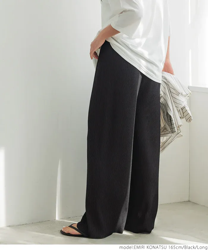 日本 COCA - [可剪裁] 速乾垂墜彈性風琴寬褲-淺灰棕