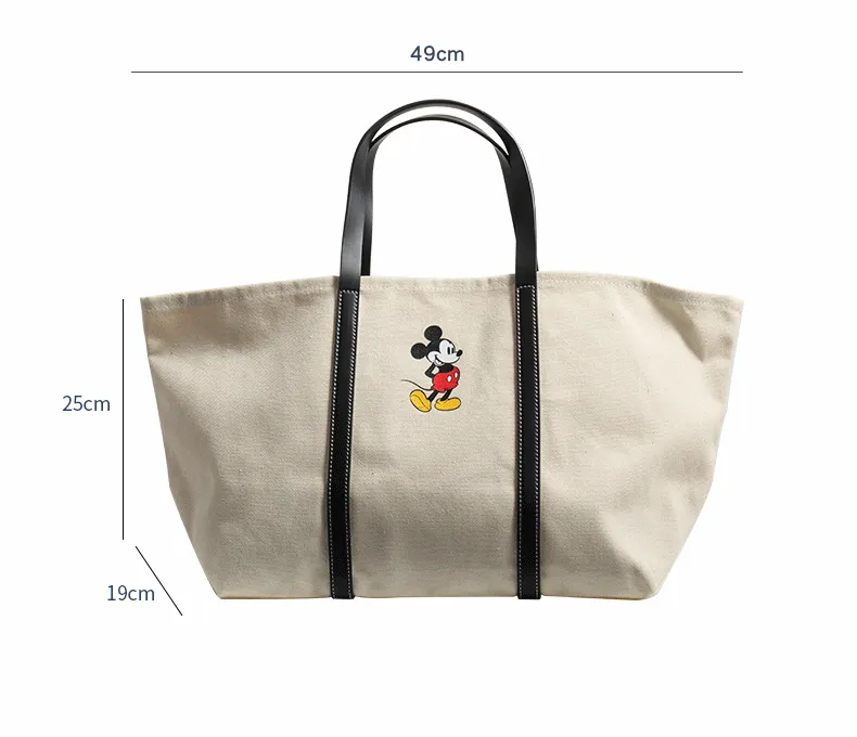大容量單肩/手提帆布托特包-卡通米奇-米白色