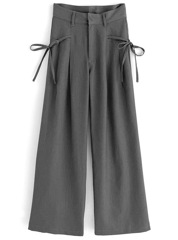 日本 GRL - 側蝴蝶結綁帶西裝褲-黑