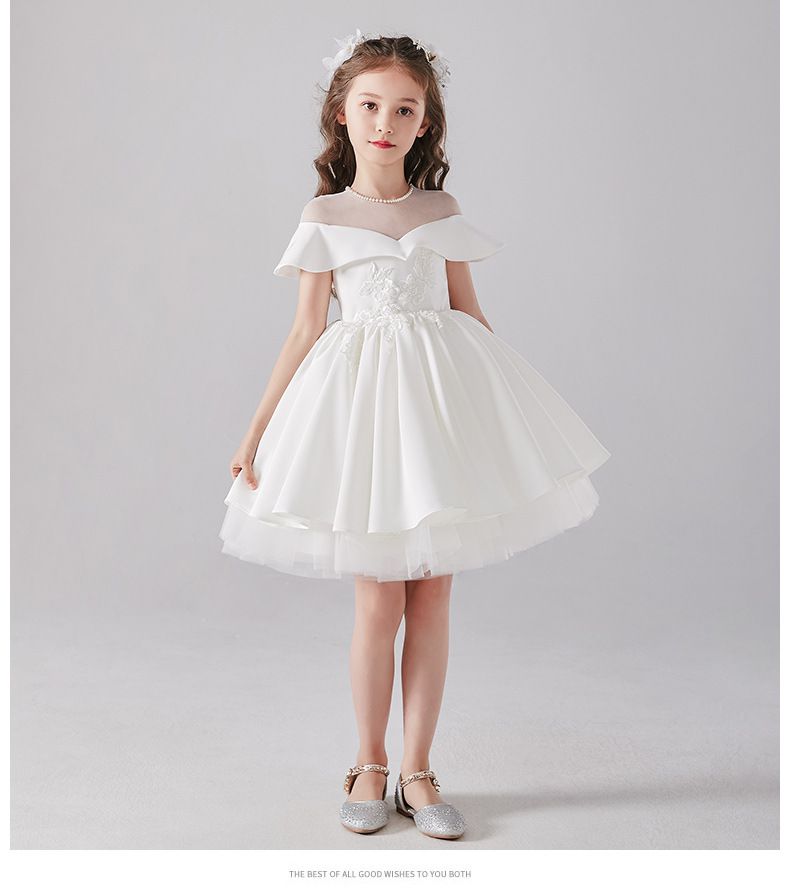 緞面假兩件卡肩式禮服-白色