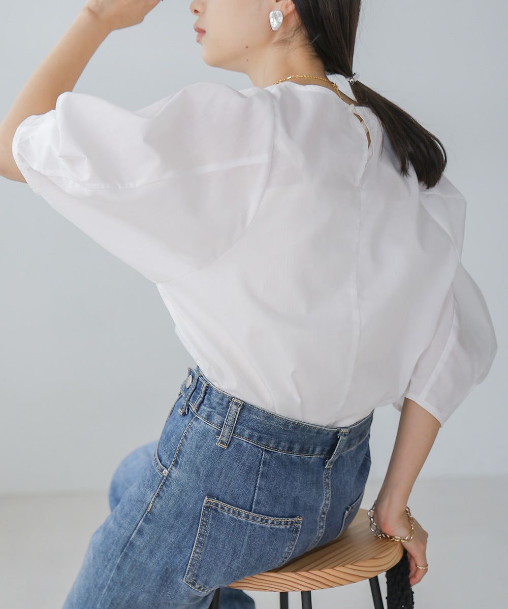 日本 Bab - 圓領百搭氣球袖上衣-淺綠