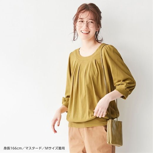 日本 BELLUNA - 100%棉柔軟抓皺長袖上衣-海軍藍