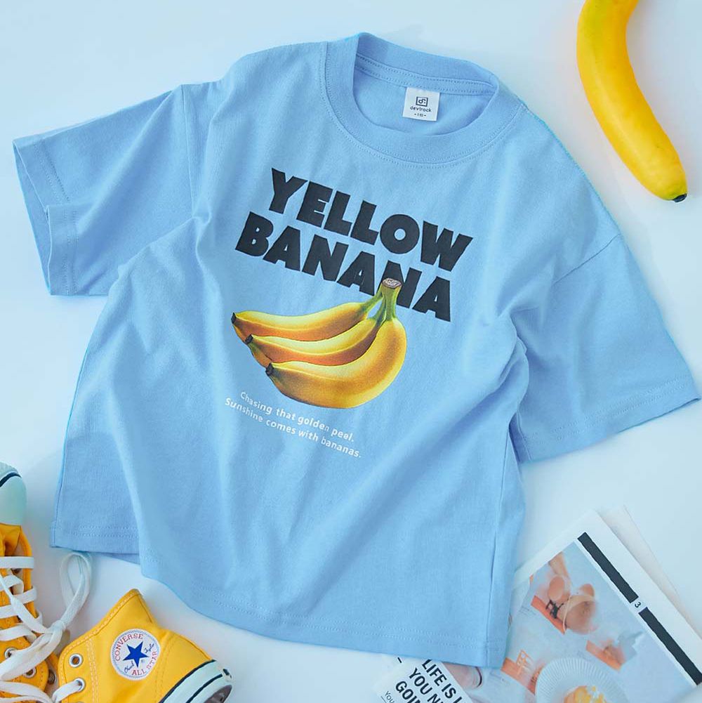 100%棉 美味食物短袖上衣-香蕉-水藍