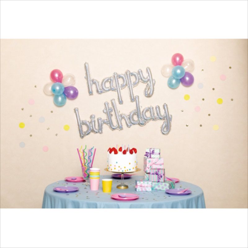 akachan honpo - 牆面佈置用氣球-少女色調-橡膠氣球12個・氣球固定器具2個・鋁箔氣球2個(happy及birthday）・吹氣用吸管1枝・做造型用繩子1條