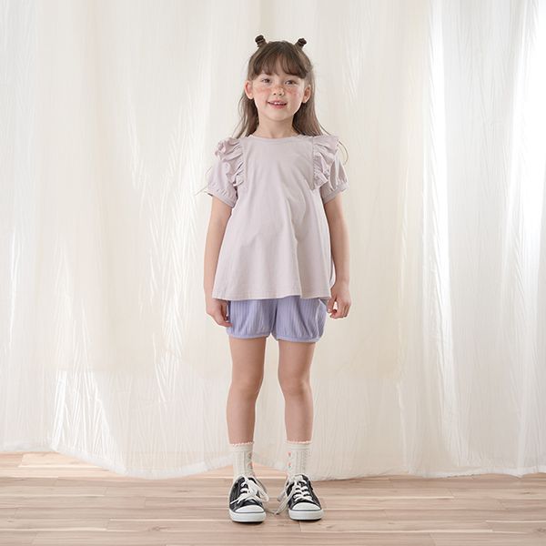 日本 Lycee mine - 肩膀荷葉傘狀長版短袖上衣-粉紅