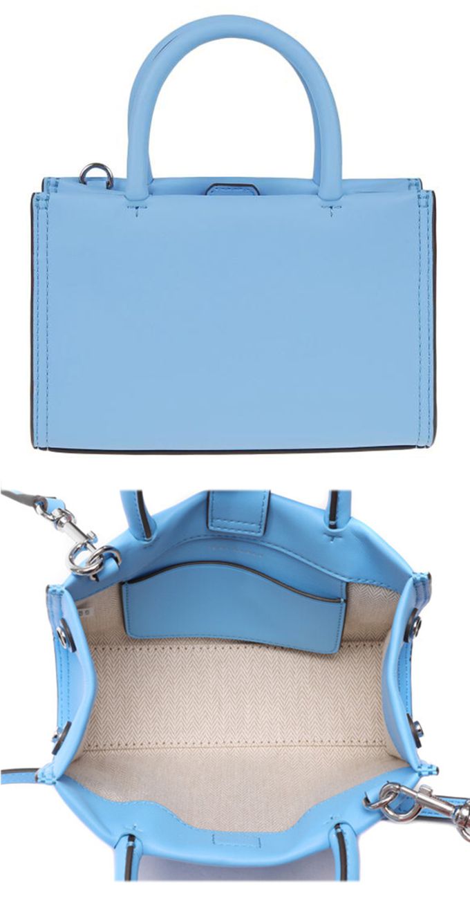 TORY BURCH - 圓形LOGO皮革小托特包 (藍色)