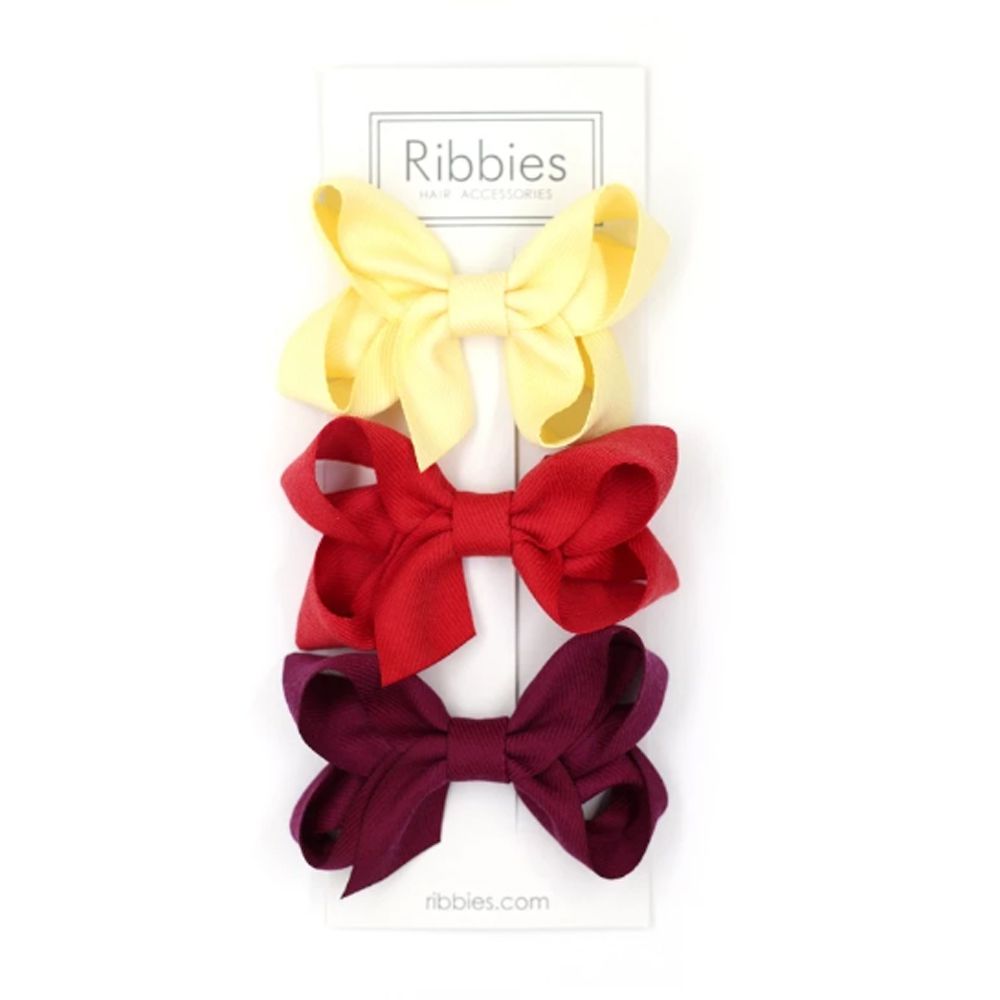 英國 Ribbies - 雙層中蝴蝶結3入組(黃紅系列)