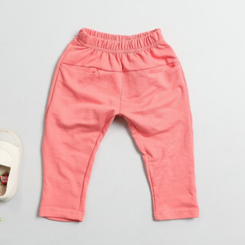 韓國製 - 平口袋舒適哈倫褲-粉紅