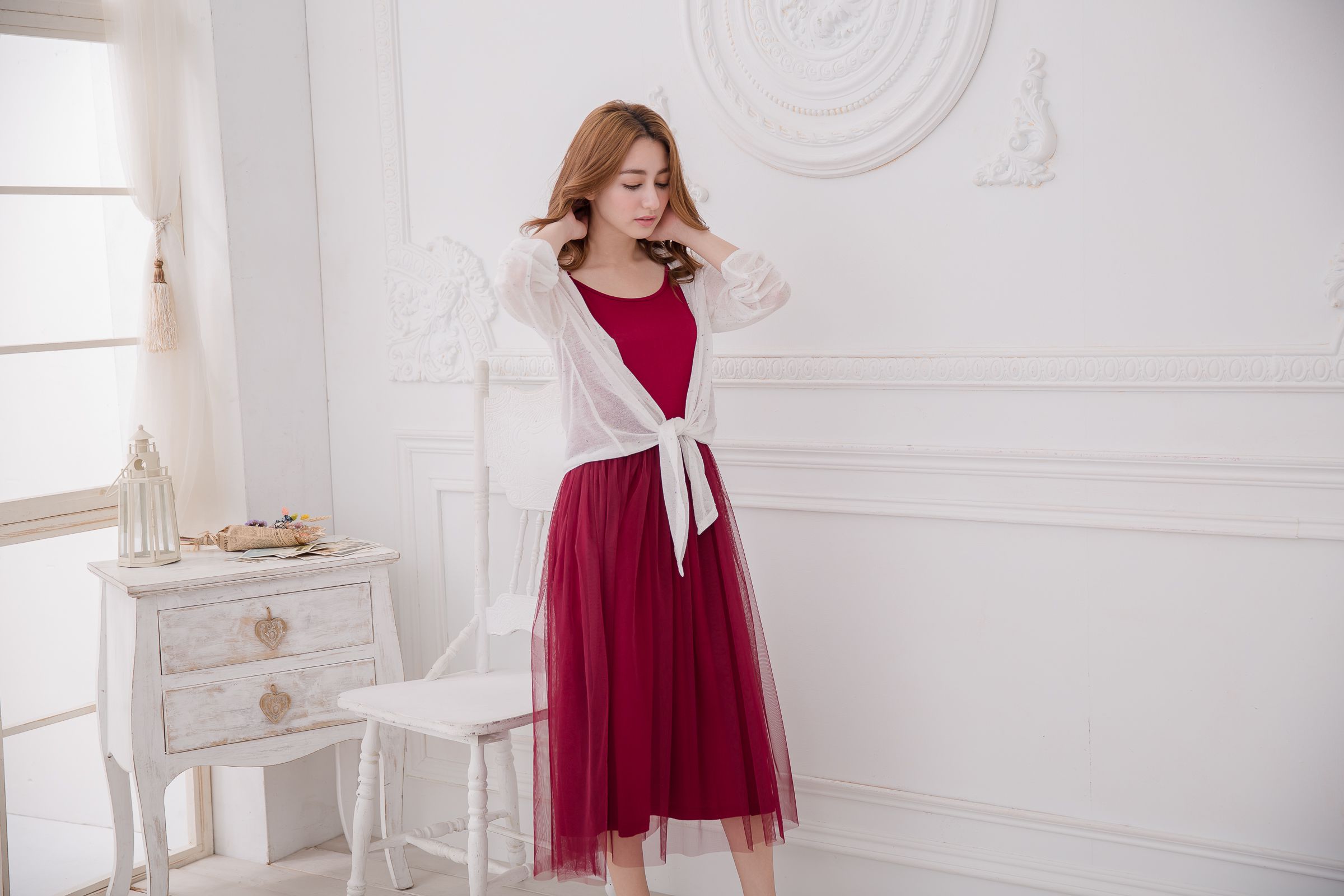 Peachy - 獨家訂製綿柔連身紗裙-細肩帶連身款-性感酒紅 (F)