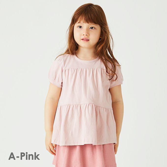 日本 evercloset - 100%棉 定番特色短袖上衣-分層款-灰綠