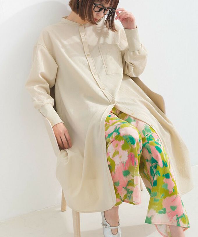 日本 le colis - [人氣款]柔和季節感印花輕盈寬褲-暈染-粉紅x綠