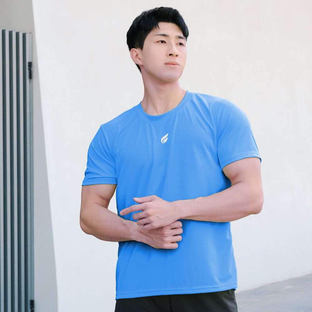 男女盾形速乾排汗衣-短袖款-天藍
