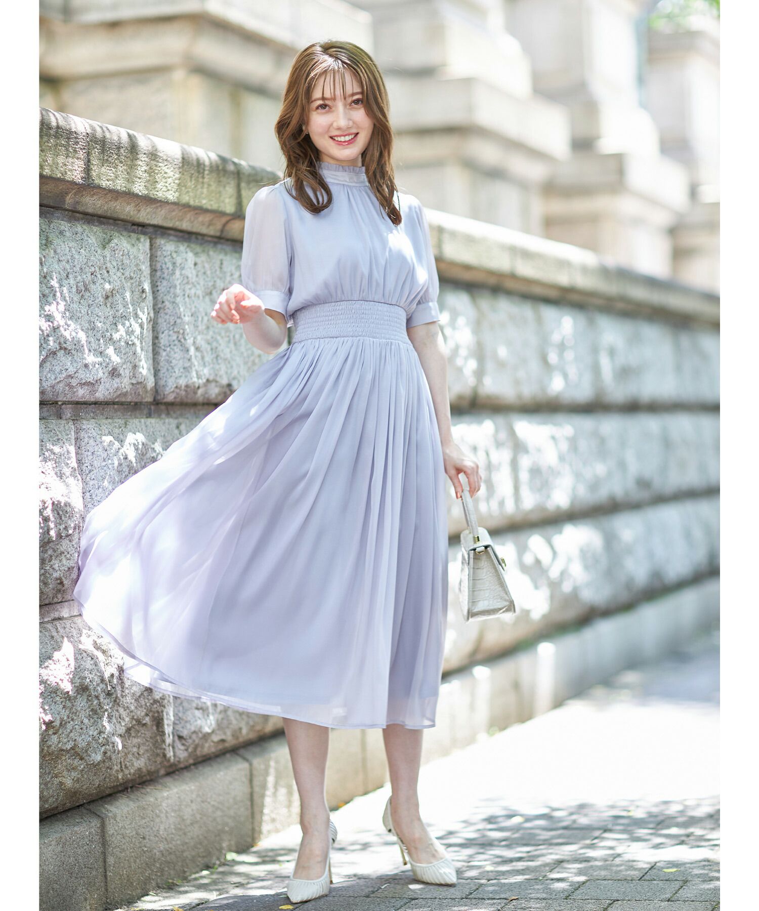 日本 tocco-closet - 2WAY甜美蝴蝶結雪紡洋裝-海軍藍