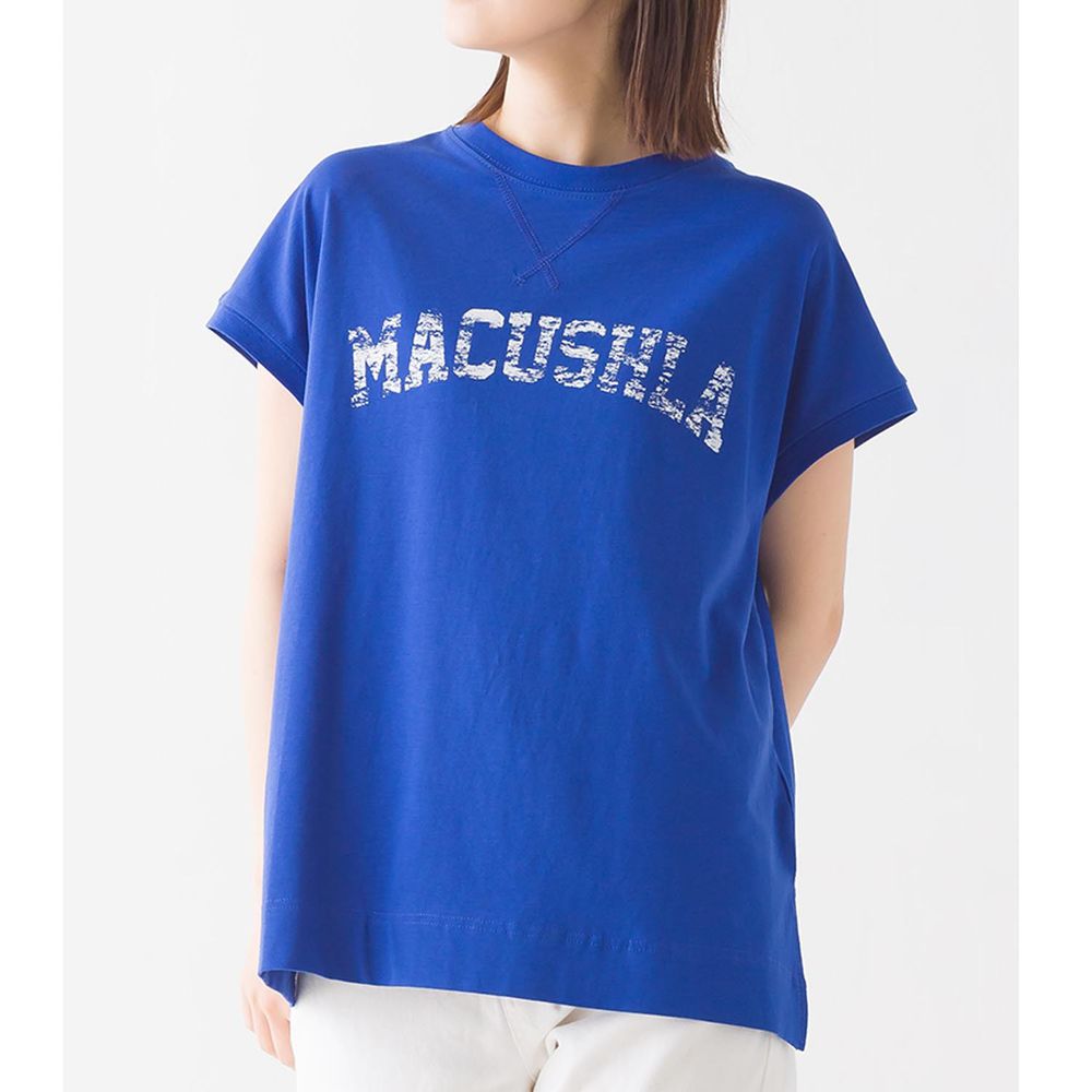 日本 OMNES - 舒適純棉修身印花短袖上衣-MACUSHLA-藍