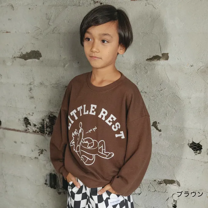 日本 BRANSHES - 百搭印花縮口長袖上衣-英文LOGO-燕麥