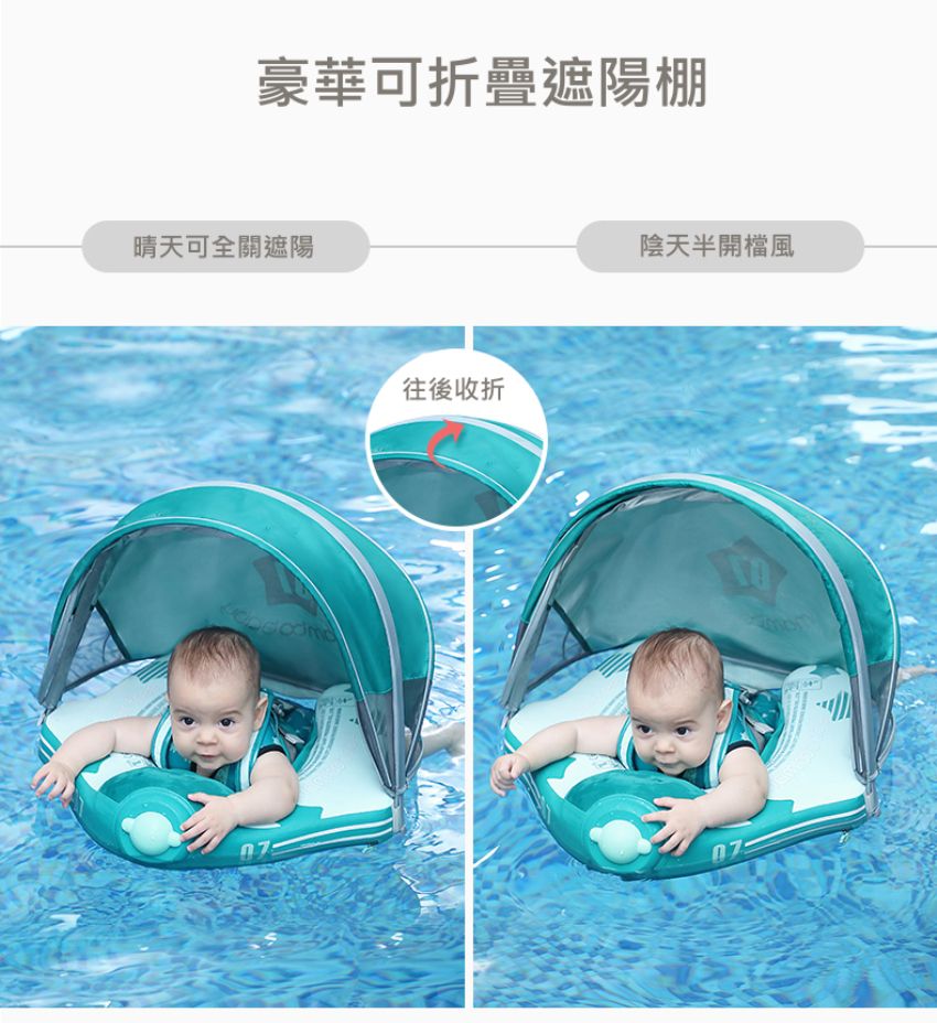 Mambobaby - 急速小飛機型免充氣游泳趴圈(附遮陽罩)-綠色