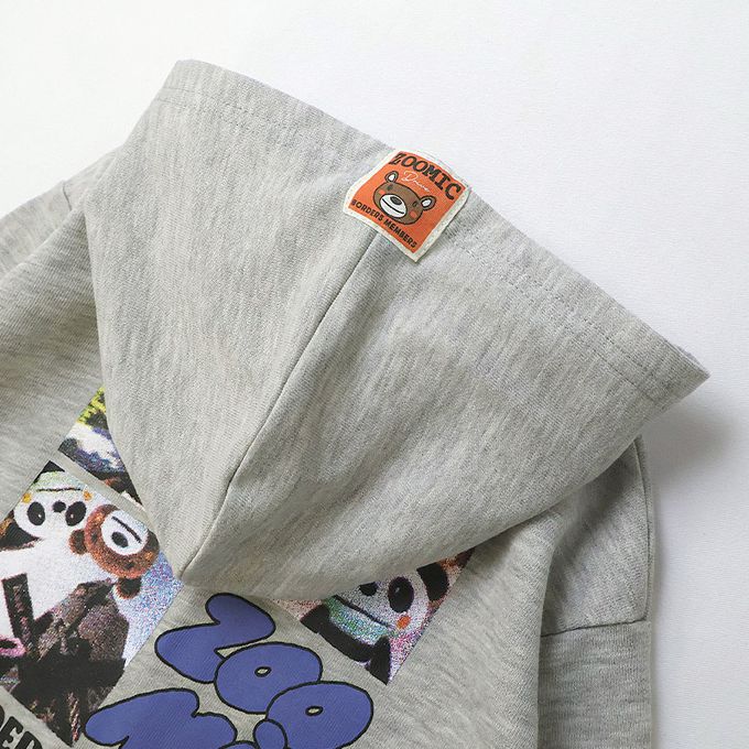 日本 ZOOLAND - 熊熊出遊印花休閒連帽外套-灰