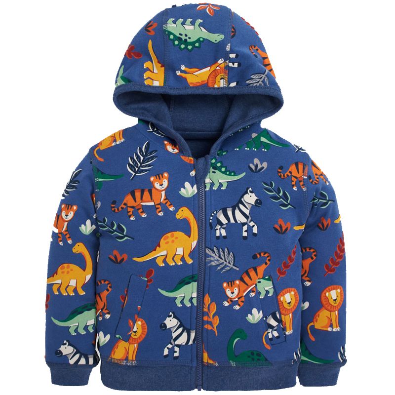 英國 JoJo Maman BeBe - 雙面穿100%純棉保暖連帽外套-野生動物