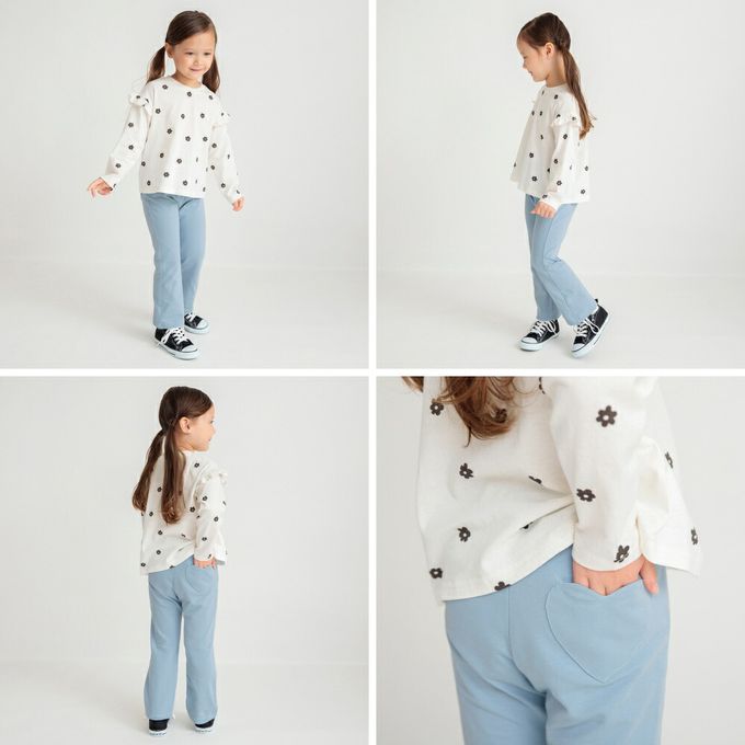 日本 BRANSHES - 俏麗心型口袋彈力長褲-淺藍