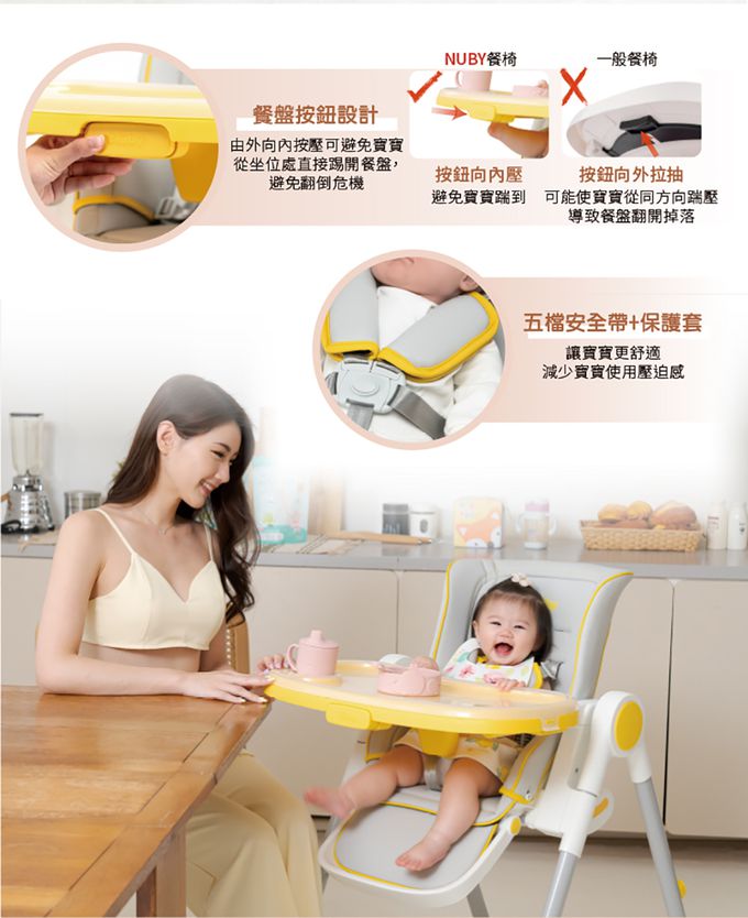 Nuby - 多段式兒童高腳餐椅-經典灰黃