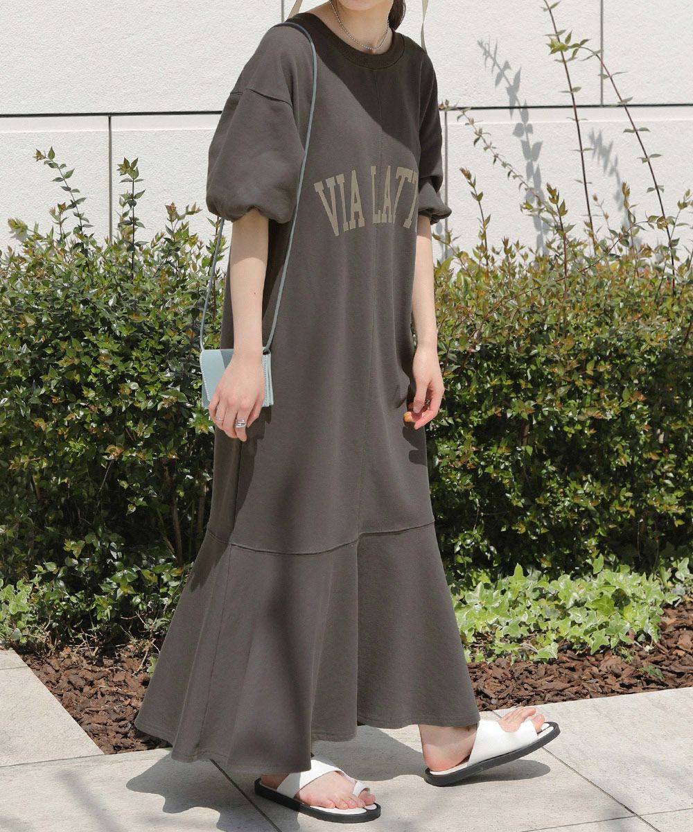 日本 Bou Jeloud - 休閒拉鍊亨利領泡泡袖洋裝-灰