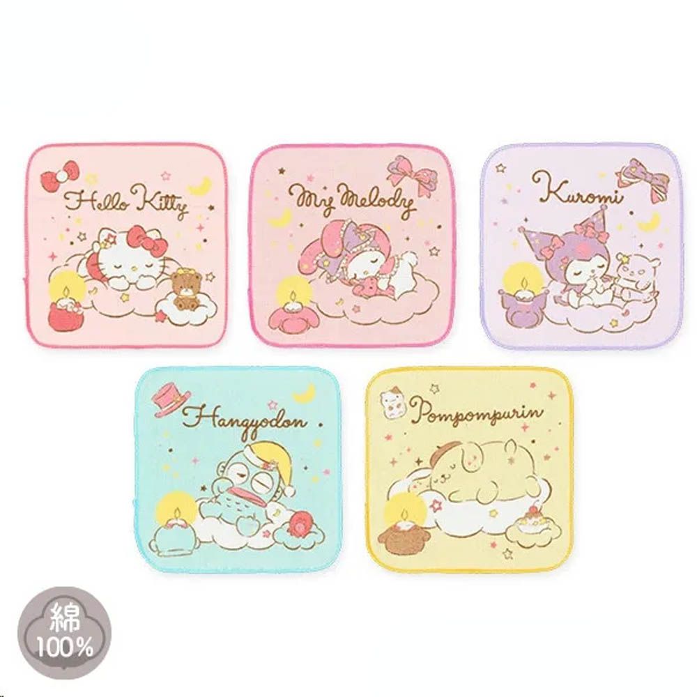 純棉上學擦手巾/手帕(5入組)-卡通人物三麗鷗-晚安款 (16×16cm)