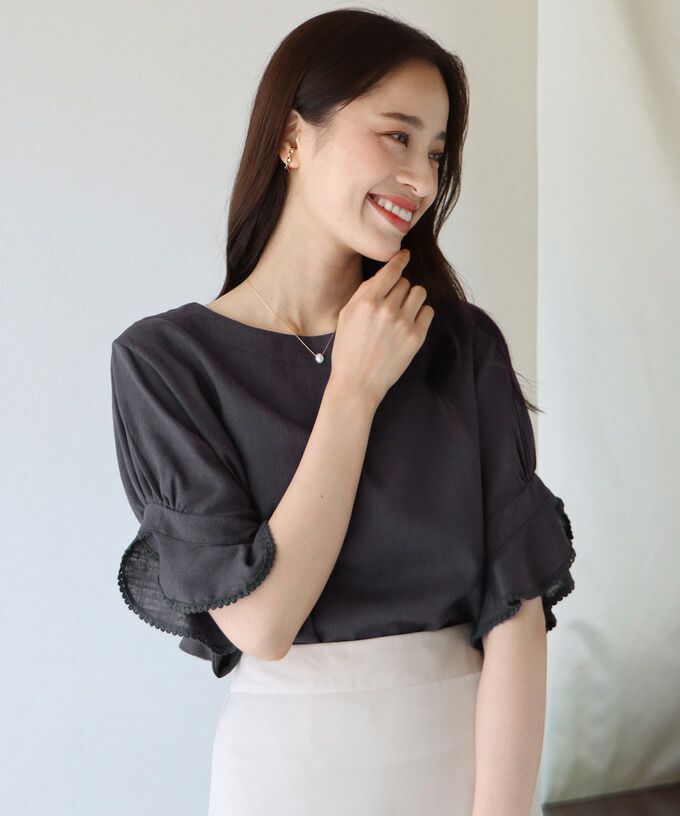 日本 BLUE EAST - 棉麻透氣涼爽短袖上衣-米杏