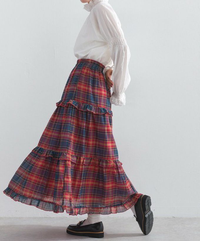 日本 Lupilien - 精緻格紋輕盈感分層俏麗長裙-黑白