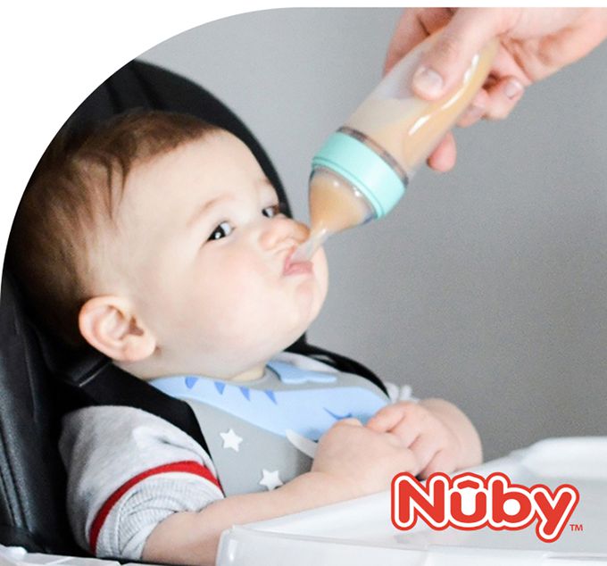 Nuby - 直立式矽膠餵食器2階段組-藍