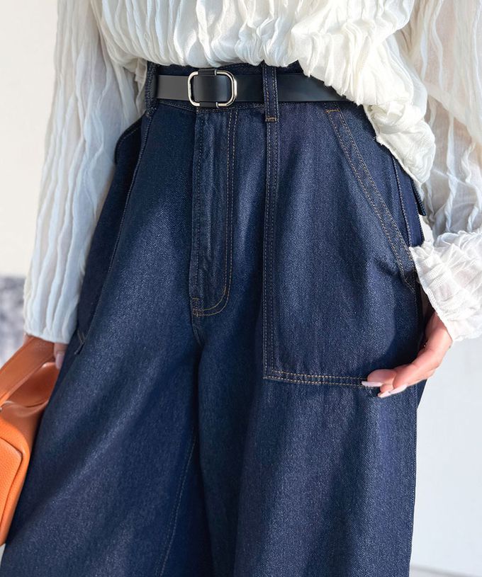 日本 Classical Elf - 圓弧修身廓形大口袋純棉丹寧褲-淺藍